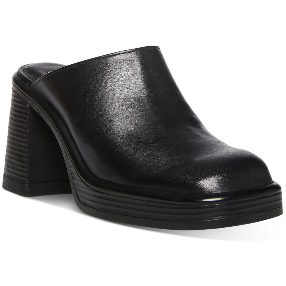 New Steve Madden Flirtie Black Leather Platform Mules with Heel Size 8.5 - Picture 2 of 6